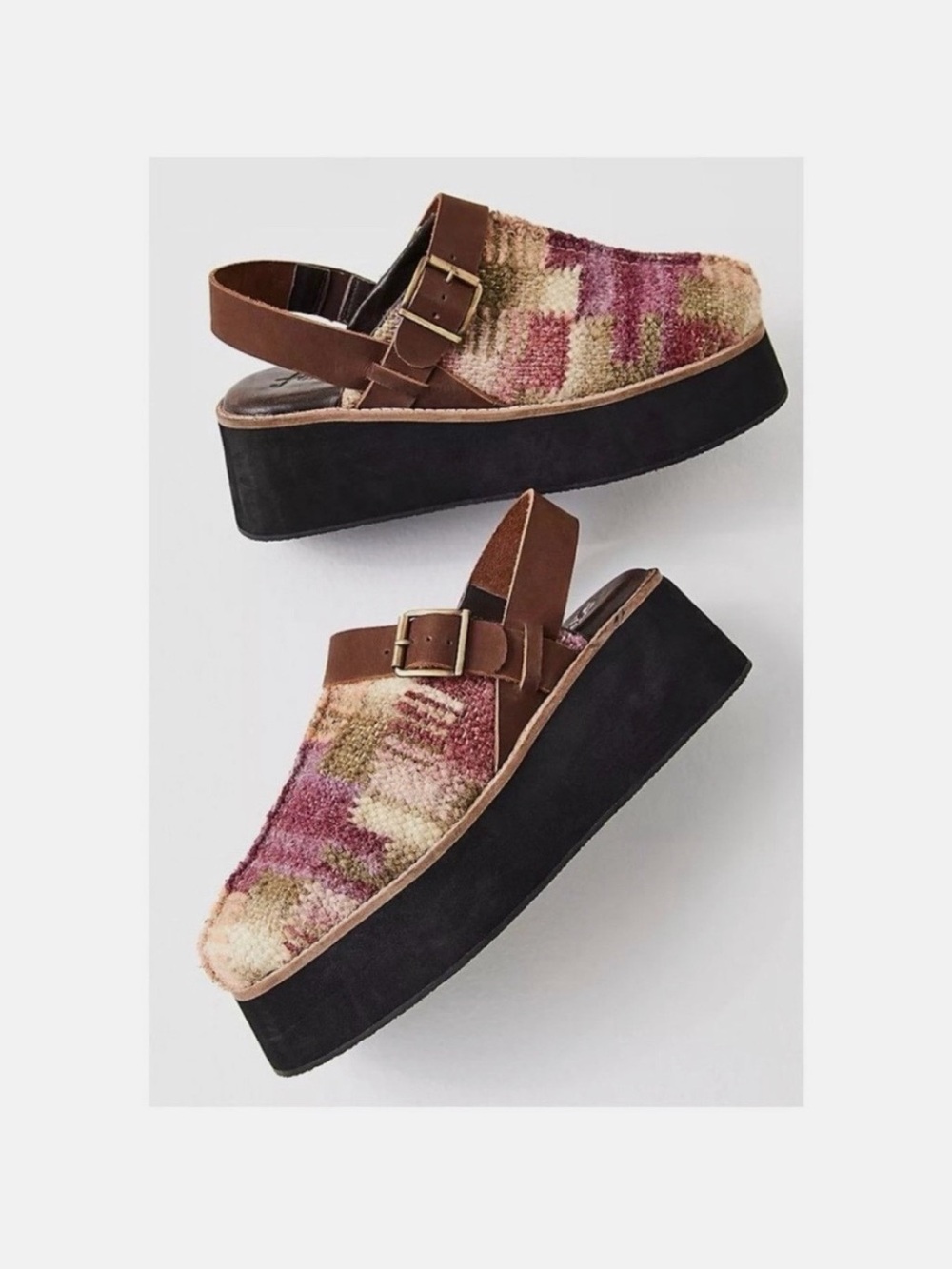 Free People Pink & Brown Platform Slingback Clogs